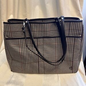 😍🌻 - LAUREN RALPH LAUREN Tan & Cream Houndstooth Tote Purse Handbag Shoulder …